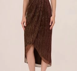 Adrianna Papell Metallic Knit Halter Midi Dress With Wrap Skirt In Copper 10 Adrianna Papell Metallic Knit Halter Midi Dress With Wrap Skirt In Copper -Adrianna Papell Shop AP1E210615 AA908 Regular Lifestyle