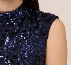 Adrianna Papell Sequin Lace Sleeveless Midi Dress With Mock Neck In Navy -Adrianna Papell Shop AP1E210621 AA412 Regular Lifestyle