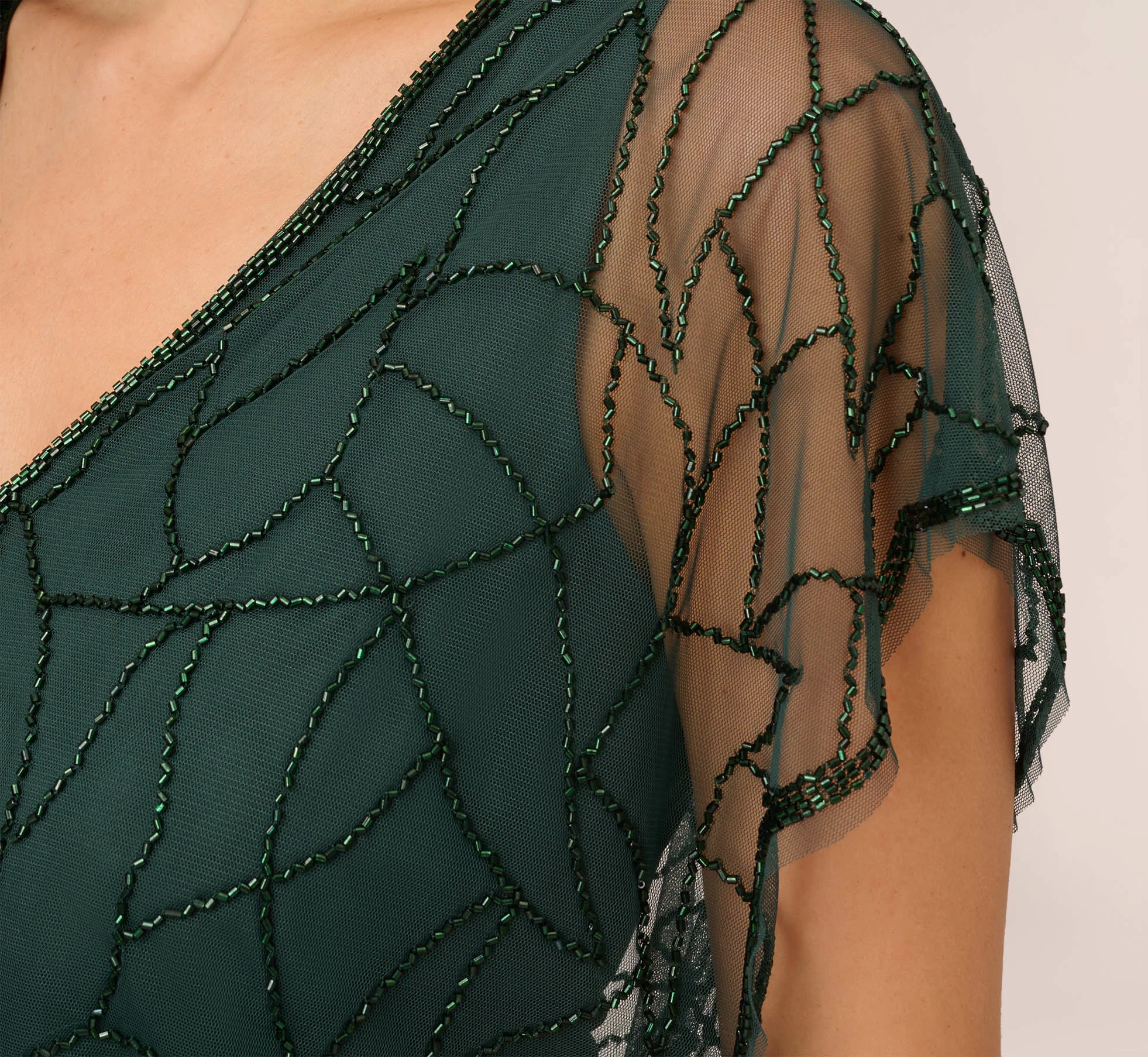 Adrianna Papell Beaded Blouson Mermaid Gown With Sheer Dolman Sleeves In Dusty Emerald 5 Adrianna Papell Beaded Blouson Mermaid Gown With Sheer Dolman Sleeves In Dusty Emerald - Image 5