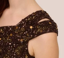 Adrianna Papell One Shoulder Beaded Mermaid Gown In Chocolate -Adrianna Papell Shop AP1E210627 AA201 Regular Lifestyle