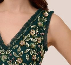 Adrianna Papell Floral Beaded Midi Dress With Godet Skirt In Gem Green -Adrianna Papell Shop AP1E210652 AW303 Regular Lifestyle