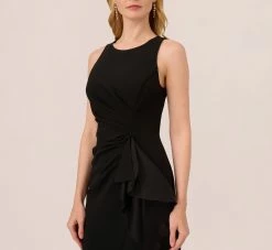 Adrianna Papell High Low Crepe Halter Gown With Organza Draping In Black -Adrianna Papell Shop AP1E210658 AA002 Regular Detail