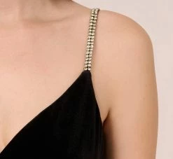 Adrianna Papell Velvet Ankle-Length Wrap Gown With Stone Straps In Black -Adrianna Papell Shop AP1E210665 AA002 Regular Detail