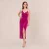 Adrianna Papell Velvet Ankle-Length Wrap Gown With Stone Straps In Orchid Delight