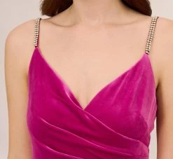 Adrianna Papell Velvet Ankle-Length Wrap Gown With Stone Straps In Orchid Delight 8 Adrianna Papell Velvet Ankle-Length Wrap Gown With Stone Straps In Orchid Delight -Adrianna Papell Shop AP1E210665 AG520 Regular Detail