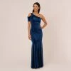 Adrianna Papell One Shoulder Velvet Mermaid Gown With Drape Sleeve In Ocean Wave