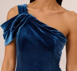 Adrianna Papell One Shoulder Velvet Mermaid Gown With Drape Sleeve In Ocean Wave -Adrianna Papell Shop AP1E210666 AU473 Regular Detail