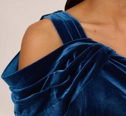 Adrianna Papell One Shoulder Velvet Mermaid Gown With Drape Sleeve In Ocean Wave -Adrianna Papell Shop AP1E210666 AU473 Regular Lifestyle