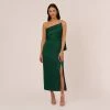 Adrianna Papell Satin Crepe One Shoulder Gown With Metal Ring Accent In Deep Forest