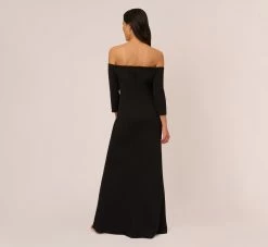 Adrianna Papell Off The Shoulder Cascading Ruffle Gown In Black 9 Adrianna Papell Off The Shoulder Cascading Ruffle Gown In Black -Adrianna Papell Shop AP1E210672 AA002 Regular Back