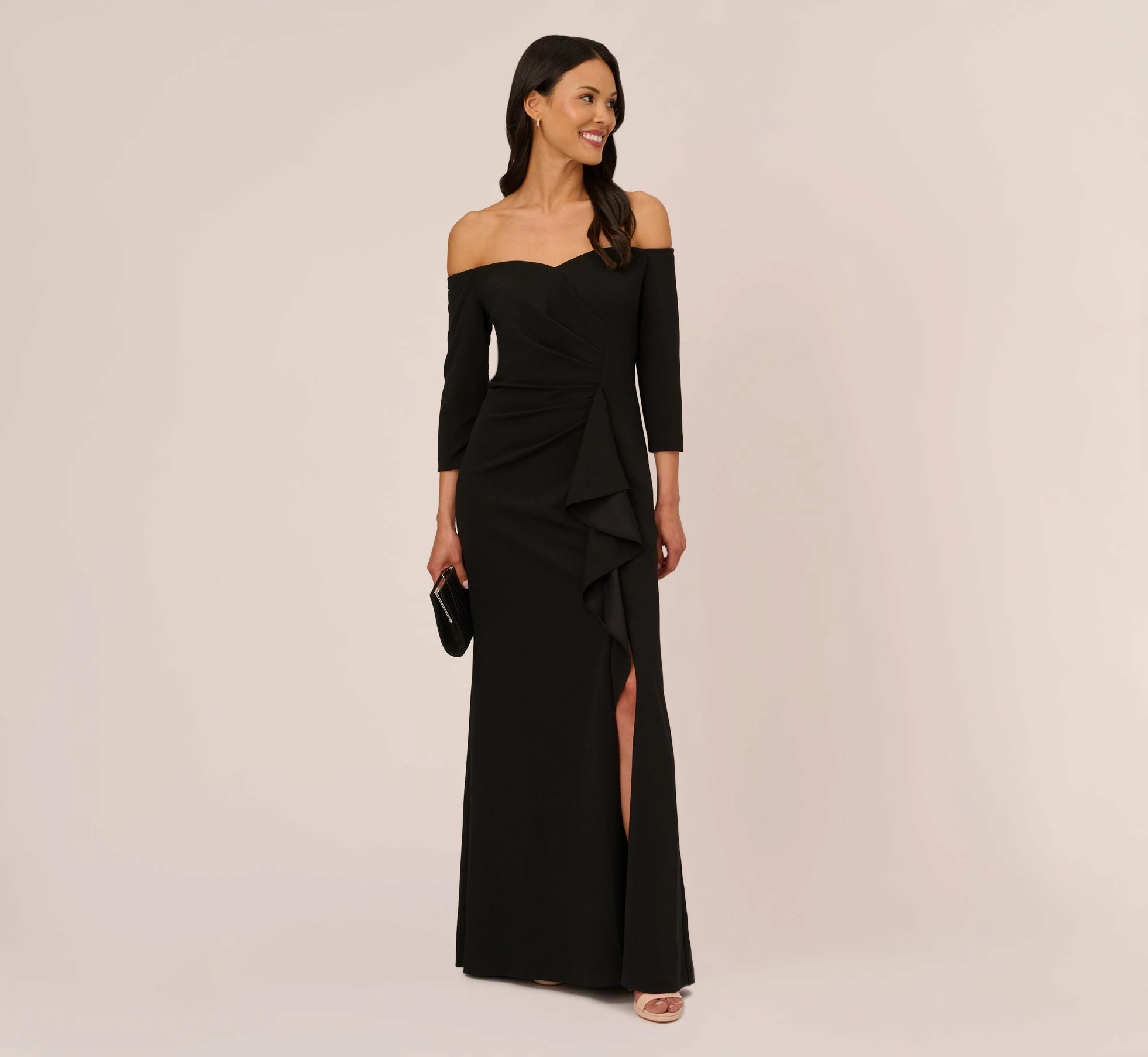 Adrianna Papell Off The Shoulder Cascading Ruffle Gown In Black 2 Adrianna Papell Off The Shoulder Cascading Ruffle Gown In Black - Image 2