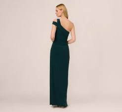 Adrianna Papell One Shoulder Column Gown With Cutout Shoulder In Hunter -Adrianna Papell Shop AP1E210679 AE303 Regular Back