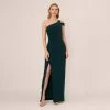 Adrianna Papell One Shoulder Column Gown With Cutout Shoulder In Hunter
