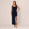 Adrianna Papell Plus Size Sleeveless Jersey Gown With Embellished Lace Cowl Back In Midnight