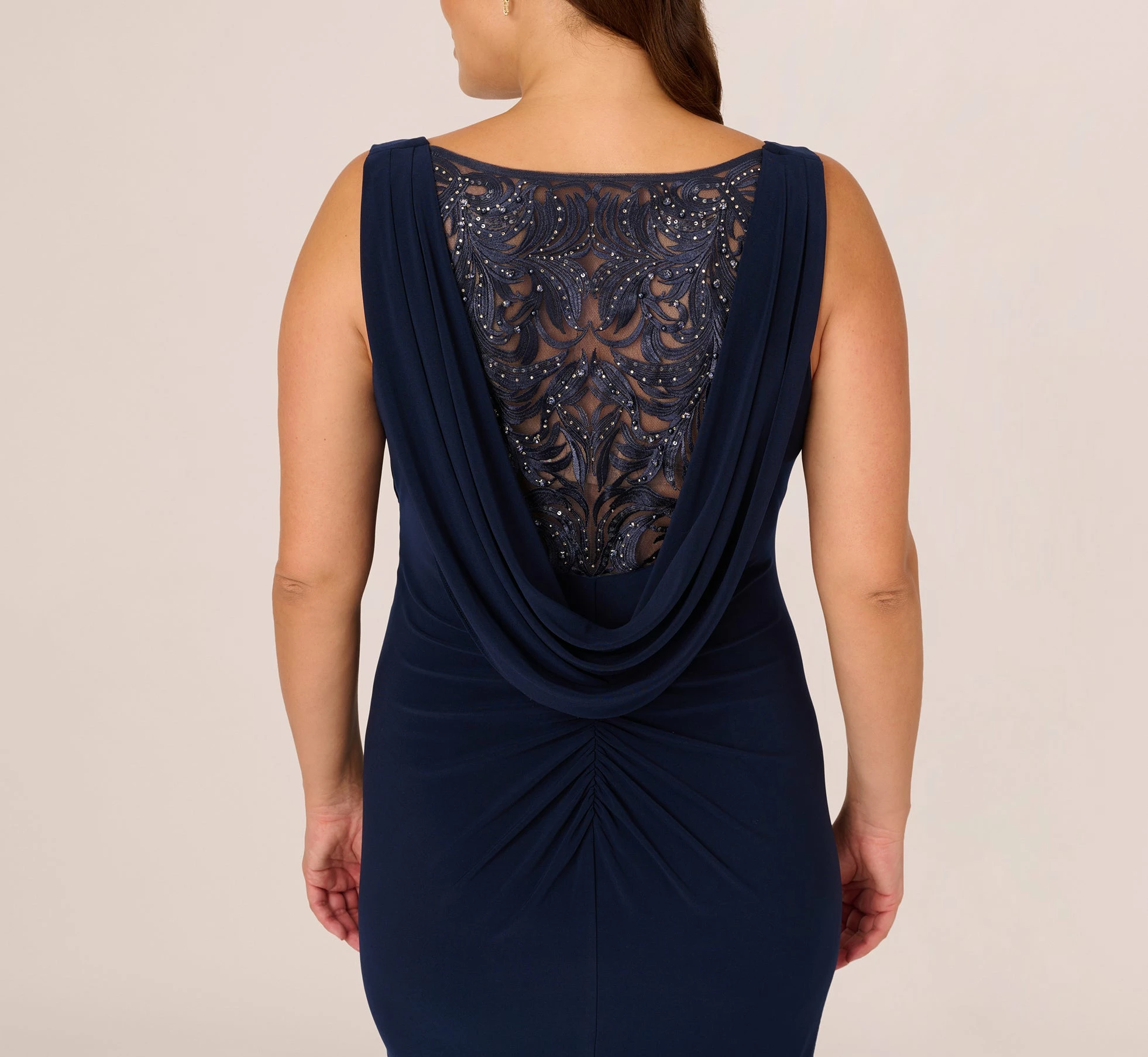 Adrianna Papell Plus Size Sleeveless Jersey Gown With Embellished Lace Cowl Back In Midnight 5 Adrianna Papell Plus Size Sleeveless Jersey Gown With Embellished Lace Cowl Back In Midnight - Image 5