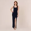 Adrianna Papell Sleeveless Jersey Gown With Embellished Lace Cowl Back In Midnight