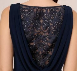 Adrianna Papell Sleeveless Jersey Gown With Embellished Lace Cowl Back In Midnight 8 Adrianna Papell Sleeveless Jersey Gown With Embellished Lace Cowl Back In Midnight -Adrianna Papell Shop AP1E210681 AB411 Regular Detail