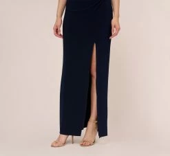 Adrianna Papell Sleeveless Jersey Gown With Embellished Lace Cowl Back In Midnight 10 Adrianna Papell Sleeveless Jersey Gown With Embellished Lace Cowl Back In Midnight -Adrianna Papell Shop AP1E210681 AB411 Regular Lifestyle