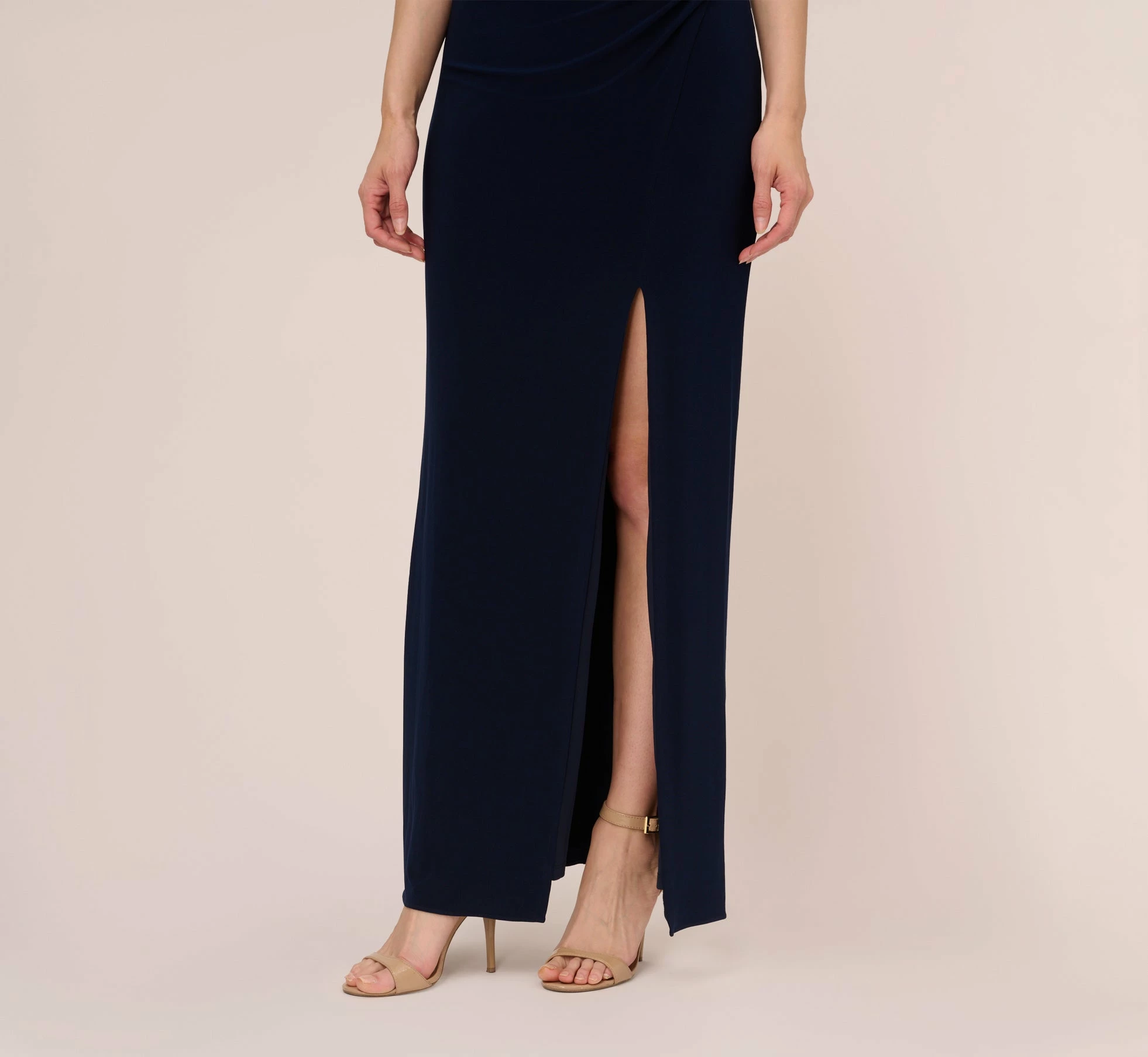 Adrianna Papell Sleeveless Jersey Gown With Embellished Lace Cowl Back In Midnight 5 Adrianna Papell Sleeveless Jersey Gown With Embellished Lace Cowl Back In Midnight - Image 5