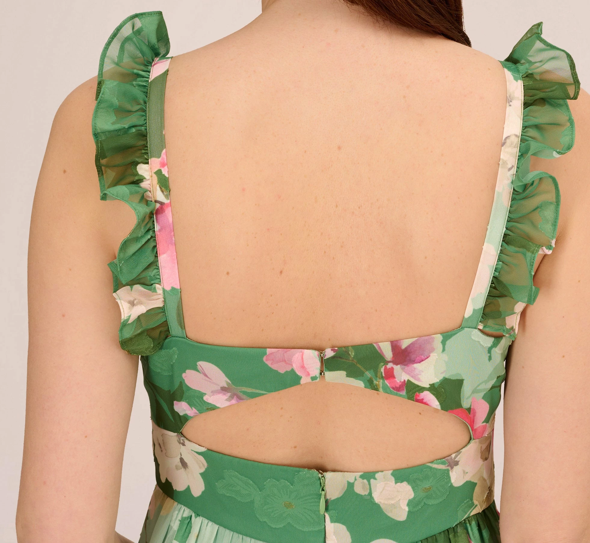 Adrianna Papell Floral Chiffon Tiered Gown With Ruffle Details In Green Multi 3 Adrianna Papell Floral Chiffon Tiered Gown With Ruffle Details In Green Multi - Image 3