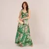 Adrianna Papell Floral Chiffon Tiered Gown With Ruffle Details In Green Multi