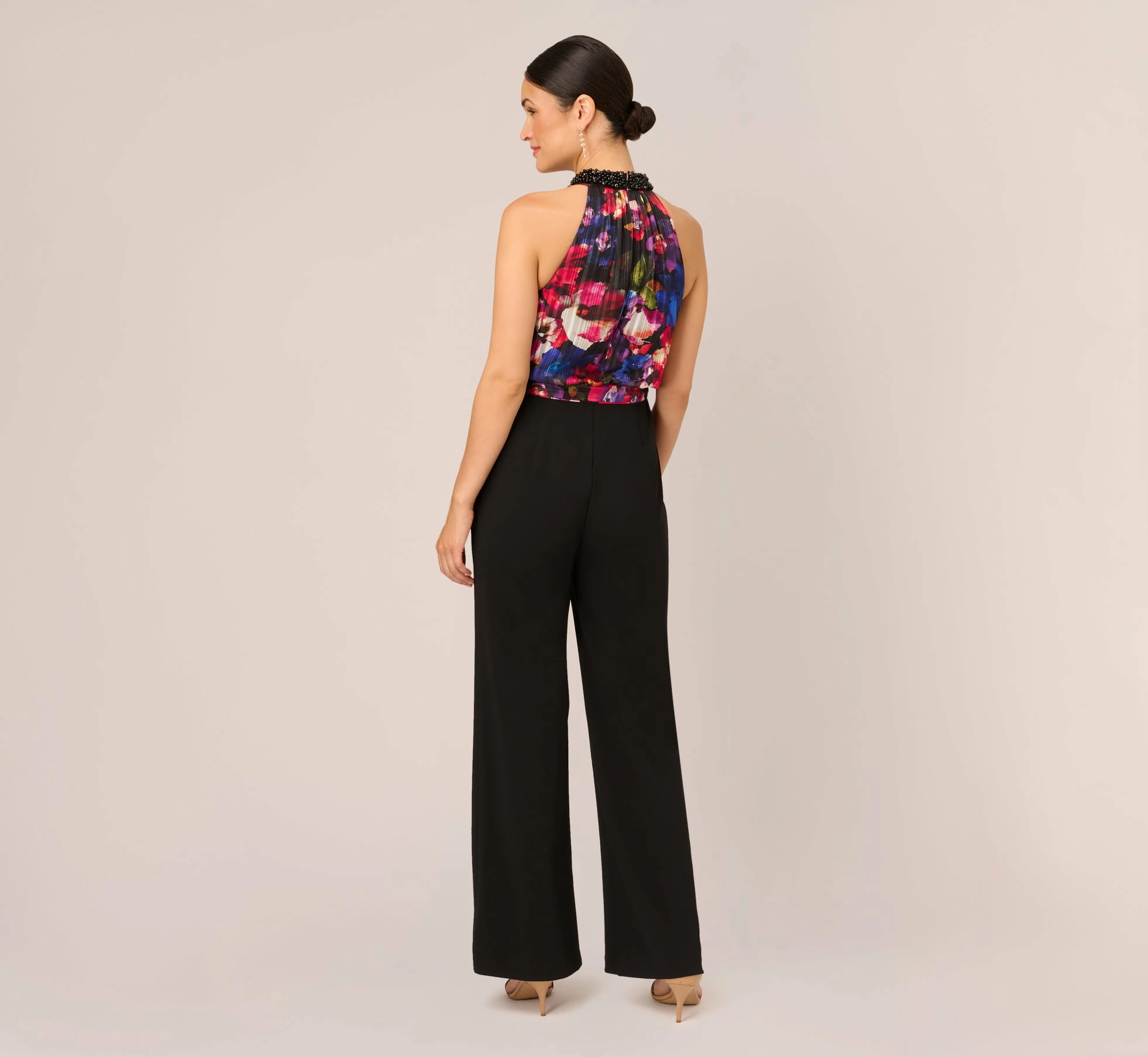 Adrianna Papell Halter Jumpsuit With Floral Print Bodice In Black Multi 5 Adrianna Papell Halter Jumpsuit With Floral Print Bodice In Black Multi - Image 5