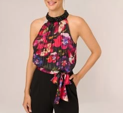 Adrianna Papell Halter Jumpsuit With Floral Print Bodice In Black Multi 10 Adrianna Papell Halter Jumpsuit With Floral Print Bodice In Black Multi -Adrianna Papell Shop AP1E210757 AA960 Regular Detail