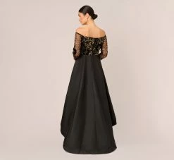 Adrianna Papell Beaded Taffeta Ball Gown With Three-Quarter Sleeves In Black Gold -Adrianna Papell Shop AP1E210782 AA967 Regular Back