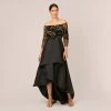 Adrianna Papell Beaded Taffeta Ball Gown With Three-Quarter Sleeves In Black Gold