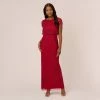 Adrianna Papell Beaded Scalloped Popover Gown With Short Sleeves In Cranberry