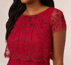 Adrianna Papell Beaded Scalloped Popover Gown With Short Sleeves In Cranberry 8 Adrianna Papell Beaded Scalloped Popover Gown With Short Sleeves In Cranberry -Adrianna Papell Shop AP1E210817 AD601 Regular Detail