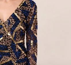 Adrianna Papell Geo Beaded Dress With Three Quarter Sleeves In Black Multi -Adrianna Papell Shop AP1E210831 AA963 Regular Lifestyle