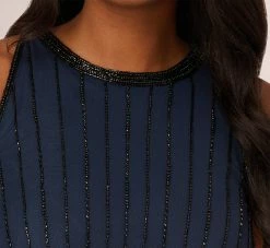 Adrianna Papell Line Beaded Blouson Mermaid Gown With Halter Neckline In Navy Black -Adrianna Papell Shop AP1E210842 AB410 Regular Lifestyle