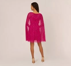 Adrianna Papell Sequin Beaded Cape Dress With Illusion Neckline In Hot Orchid -Adrianna Papell Shop AP1E210846 BA670 Regular Back