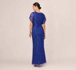 Adrianna Papell Beaded Mermaid Gown With Dolman Sleeves In Ultra Blue -Adrianna Papell Shop AP1E210884 AZ401 Regular Back