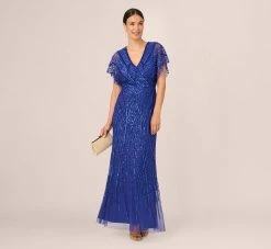 Adrianna Papell Beaded Mermaid Gown With Dolman Sleeves In Ultra Blue -Adrianna Papell Shop AP1E210884 AZ401 Regular Detail