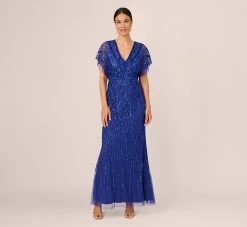 Adrianna Papell Beaded Mermaid Gown With Dolman Sleeves In Ultra Blue -Adrianna Papell Shop AP1E210884 AZ401 Regular Side