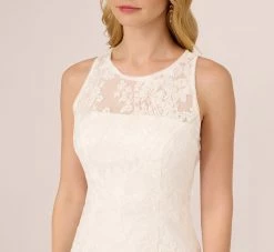 Adrianna Papell Sleeveless Floral Lace Dress With Feather Trim In Ivory -Adrianna Papell Shop AP1E210888 AA194 Regular Detail