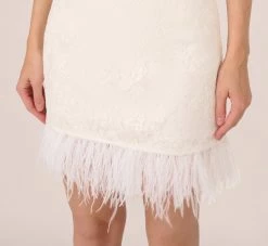 Adrianna Papell Sleeveless Floral Lace Dress With Feather Trim In Ivory -Adrianna Papell Shop AP1E210888 AA194 Regular Lifestyle
