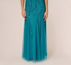 Adrianna Papell Beaded Halter Gown With Godet Skirt In Teal -Adrianna Papell Shop AP1E210908 AD473 Regular Lifestyle