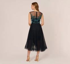 Adrianna Papell Beaded Midi Dress With Tulle Skirt In Midnight Multi -Adrianna Papell Shop AP1E210911 AE489 Regular Back