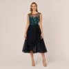 Adrianna Papell Beaded Midi Dress With Tulle Skirt In Midnight Multi