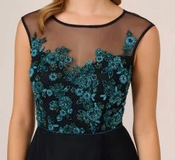 Adrianna Papell Beaded Midi Dress With Tulle Skirt In Midnight Multi -Adrianna Papell Shop AP1E210911 AE489 Regular Detail