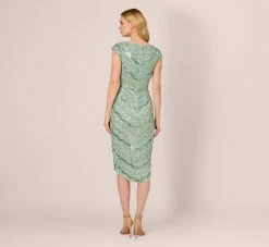 Adrianna Papell Beaded Faux Wrap Dress With Sheer Cap Sleeves In Icy Sage 10 Adrianna Papell Beaded Faux Wrap Dress With Sheer Cap Sleeves In Icy Sage -Adrianna Papell Shop AP1E210922 AB334 Regular Back