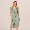 Adrianna Papell Beaded Faux Wrap Dress With Sheer Cap Sleeves In Icy Sage