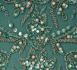 Adrianna Papell Beaded Mermaid Gown With Sheer Petal Sleeves In Green Slate -Adrianna Papell Shop AP1E210923 AA355 Regular Alternate