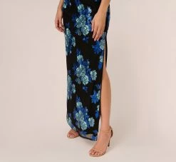 Adrianna Papell Floral Sequin One Shoulder Column Gown In Black Blue Multi 10 Adrianna Papell Floral Sequin One Shoulder Column Gown In Black Blue Multi -Adrianna Papell Shop AP1E210946 AP986 Regular Lifestyle