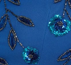 Adrianna Papell 3D Floral Beaded Dress With Sheer Short Sleeves In Blue Horizon -Adrianna Papell Shop AP1E210974 AD402 Regular Alternate