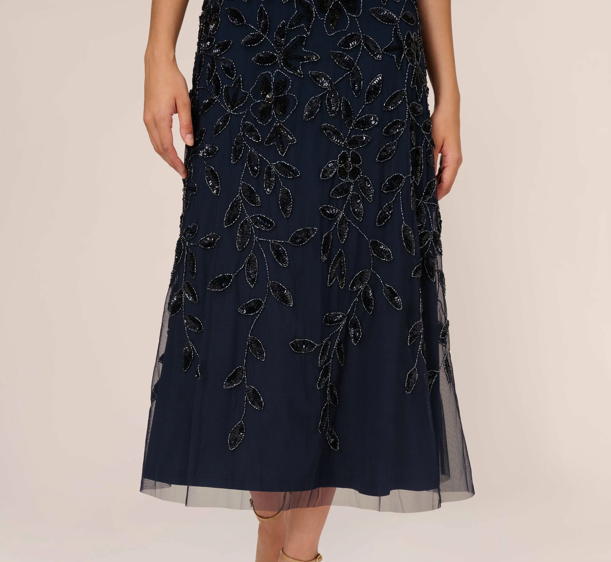 Adrianna Papell Floral Beaded Ankle Length Sleeveless Gown In Navy 5 Adrianna Papell Floral Beaded Ankle Length Sleeveless Gown In Navy - Image 5