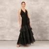 Tiered Trumpet Dress With Ruffles In Black